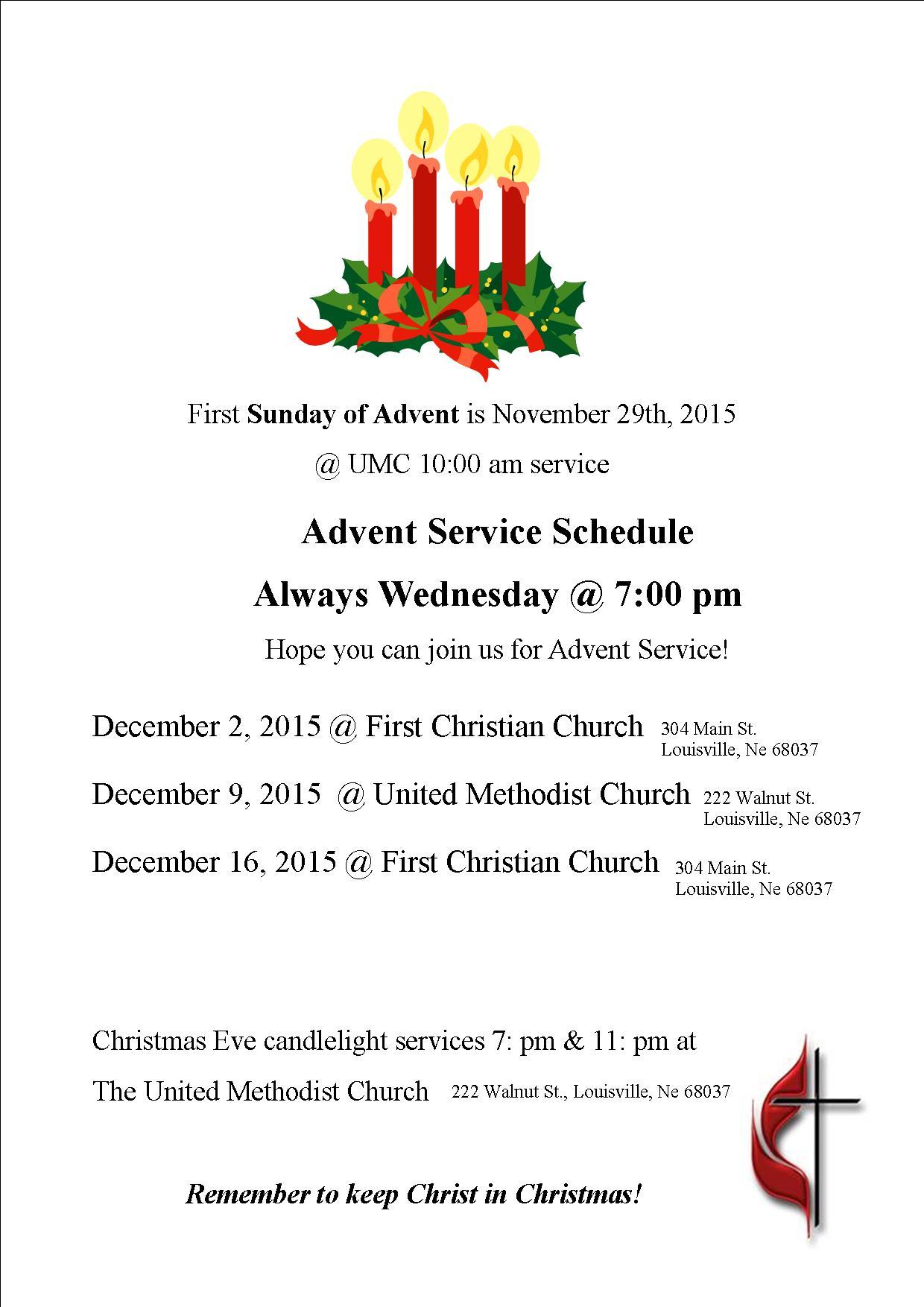 Advent Service schedule 2015